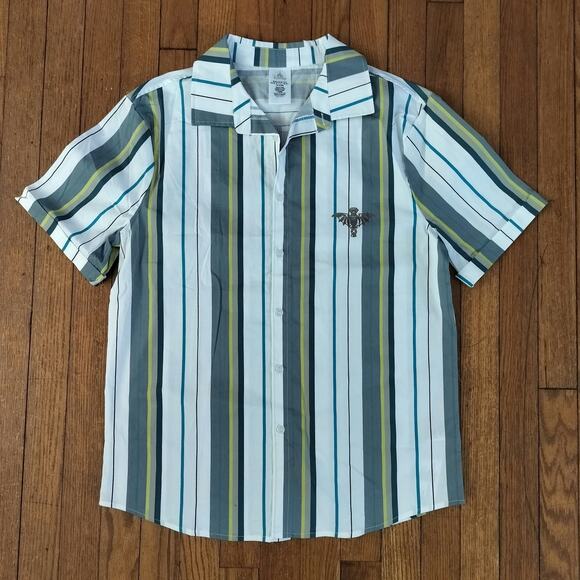 NEW Disney Size S Small Haunted Mansion Striped Button Shirt